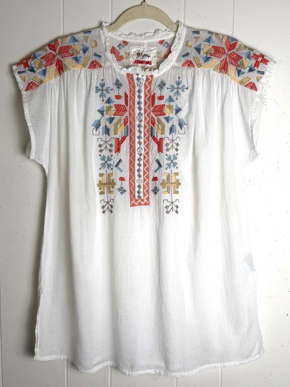 Biya Johnny Was Embroidered Cotton Floral Tunic Top size Large